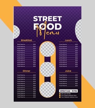 street food menu design vector