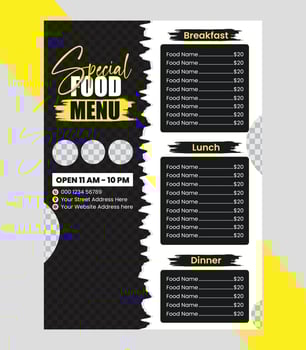 Special food menu layout design vector