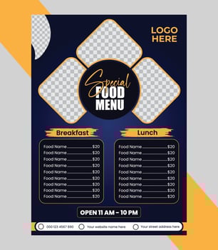 Special food menu design layout vector
