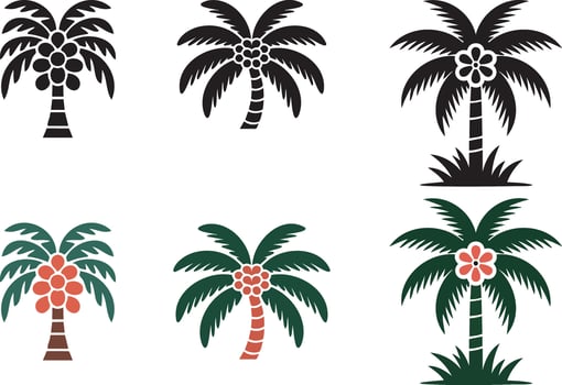 Collection of Palm Tree Illustrations in Black and Green for Tropical Design Needs and Creative Projects vector