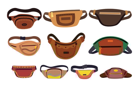 Assorted colorful fanny packs vector