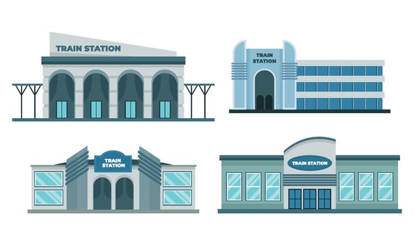 Illustrations of different train stations vector