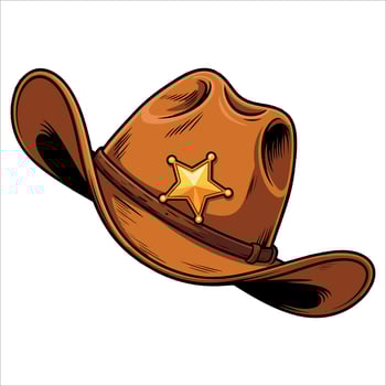 Cartoon old western sheriff hat with gold star hand drawn illustration isolated on transparent background. Perfect for cowboy, western, and law enforcement themes. vector