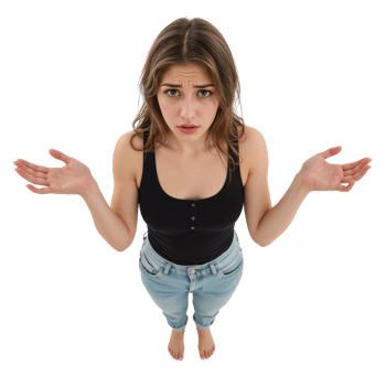 Expressive young woman conveys confusion with a questioning gaze against isolated transparent png