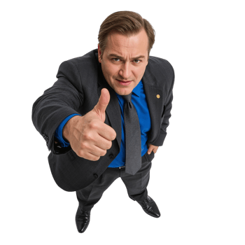 Confident businessman expresses approval with a thumbs up gesture on transparent background png