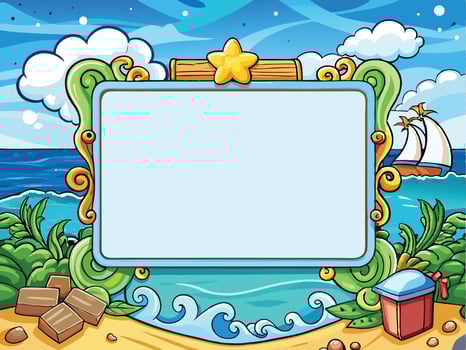 Colorful beach illustration with a frame vector