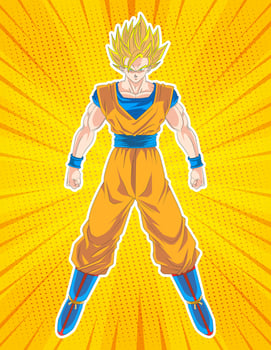 Goku Super Saiyan 2 with yellow energy burst background vector