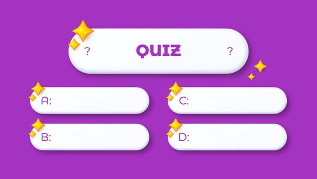 Modern 3D quiz template layout. Banner design for trivia games, multiple choice questions, or educational content. Stylish interface in contemporary style. vector