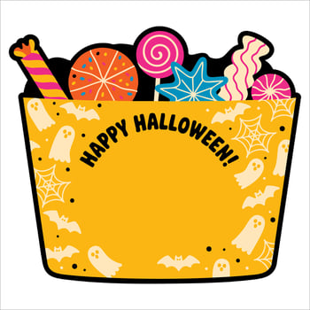 Halloween bucket filled with candy cartoon illustration ideal for spooky festive designs party themes and Halloween celebration graphics vector