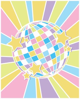 Pastel Disco Ball with Stars and Colorful Rays vector