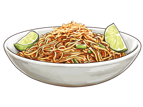 Pad Thai garnished with lime and crushed peanuts png