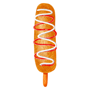 Corn Dog Illustration with Ketchup Sauce. Delicious Corn Dog on Stick Illustration. Corn Dog Fast Food Snack Illustration png
