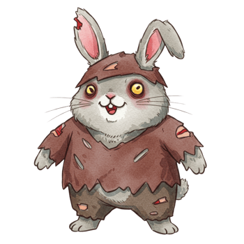 Playful Cartoon Rabbit in Tattered Clothing with a Cheerful Expression and Distinctive Features As a Fun Character Design for Illustrations png