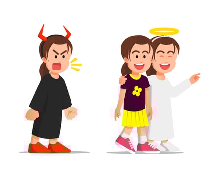 devil gets angry because the little girl prefers the words of an angel vector