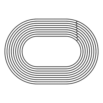 Athletics stadium with an oval orange running track and a green inner field, featuring eight marked lanes in a minimalistic style. illustration EPS10. vector