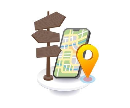 Map application shows travel directions vector