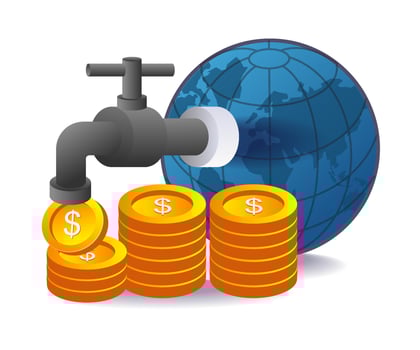 Money coming out of the water tap is a symbol of business convenience vector