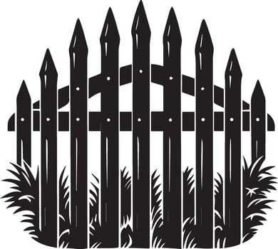Vintage Garden Fence Icon, Wooden Picket Silhouette Design vector