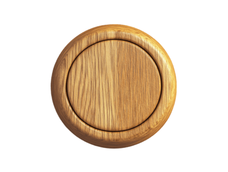 Oval wooden coin or token with textured surface isolated on transparent background png