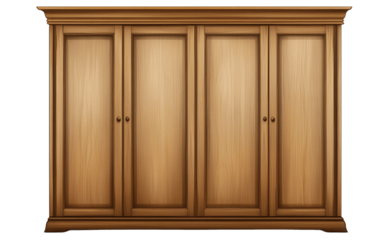 Classic four door wooden wardrobe isolated on transparent background png