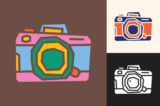 Camera Icon in Colorful, Two Colors, and Monochrome Style with Cutout Style vector