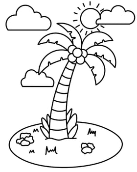 Simple Tropical Island with Palm Tree and Coconuts vector
