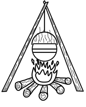 Simple Camping Cauldron Hanging Over a Bonfire Black vector