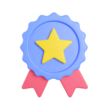 Three-dimensional blue award badge with golden star on transparent background png