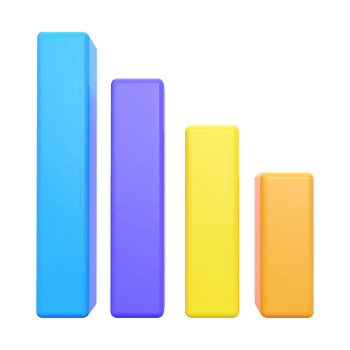 Downward trending bar chart with vibrant colors on transparent background png