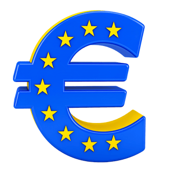 Glossy euro symbol with stars design on transparent background png