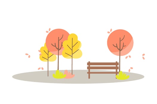 Flat Autumn Park Illustration with Trees and Bench in Fall Season vector