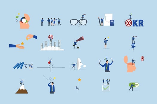 Graphic representation of OKRs and teamwork vector