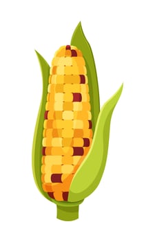 Cartoon corn cob thanksgiving day food, harvest vector