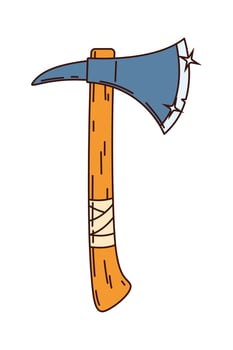 Cartoon groovy battle axe with a wooden handle vector
