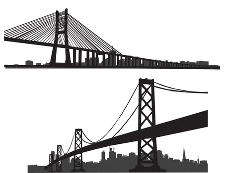 cityscape bridge set silhouette vector