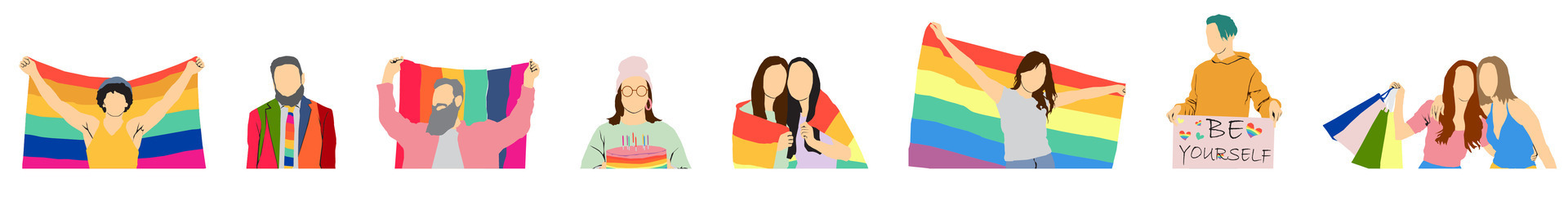Illustrations of people celebrating Pride vector