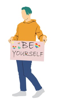 lgbt pride people holding card vector