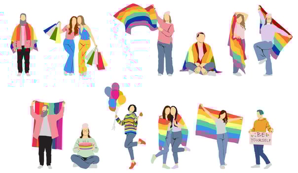 Celebration of LGBTQ+ pride with colorful banners vector