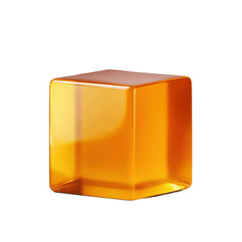 Glossy translucent orange cube with smooth edges and reflective surface, glowing warmly with vibrant amber hue png