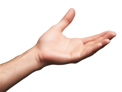 Open human hand reaching out offering something isolated on transparent background png