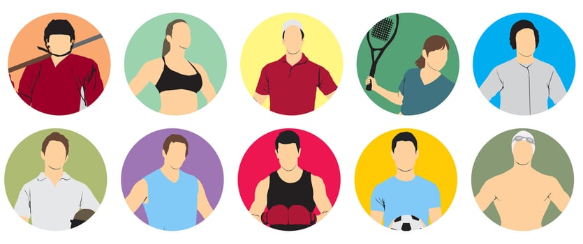 Diverse athletes in colorful circular illustrations vector