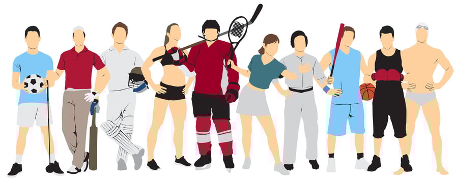 Group of athletes in various sports uniforms vector