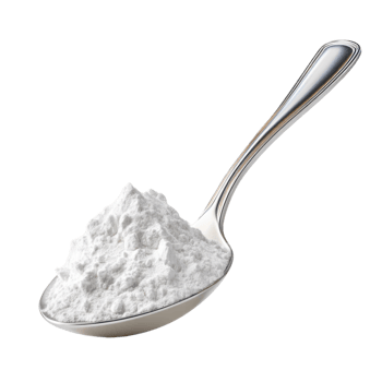 White powder on silver spoon, fine texture, isolated on transparent background, cooking ingredient for baking and food preparation png