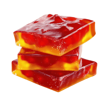 Stack of colorful red and yellow translucent gummy candies with glossy texture, showing sweet and chewy treat that looks delicious and inviting png