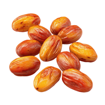 Close up of fresh ripe date fruit with glossy orange and red skin, showing natural texture and vibrant colors png