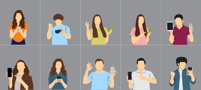 people half isolated set using mobile phone vector