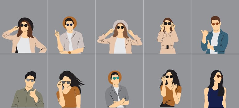 people wearing glass half isolated set vector
