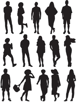 people in summer cloths full isolated silhouette set vector