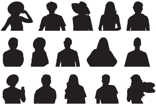 people in summer cloths half isolated silhouette vector