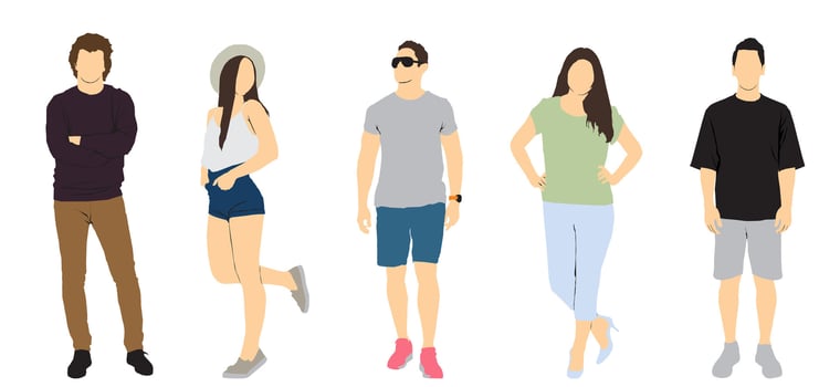 Group of young adults in casual clothing vector